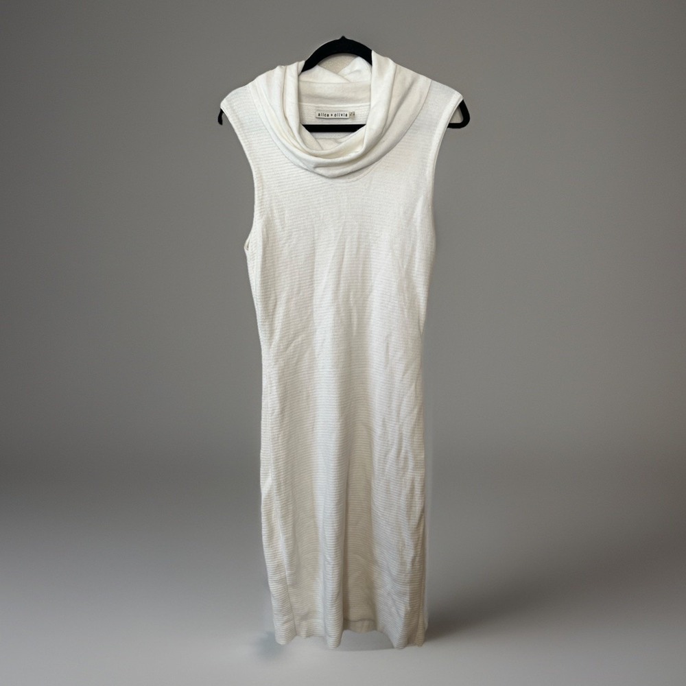 Alice + Olivia Cowl Neck Sweater Dress Women L Body Con Fitted Off‎ White Long